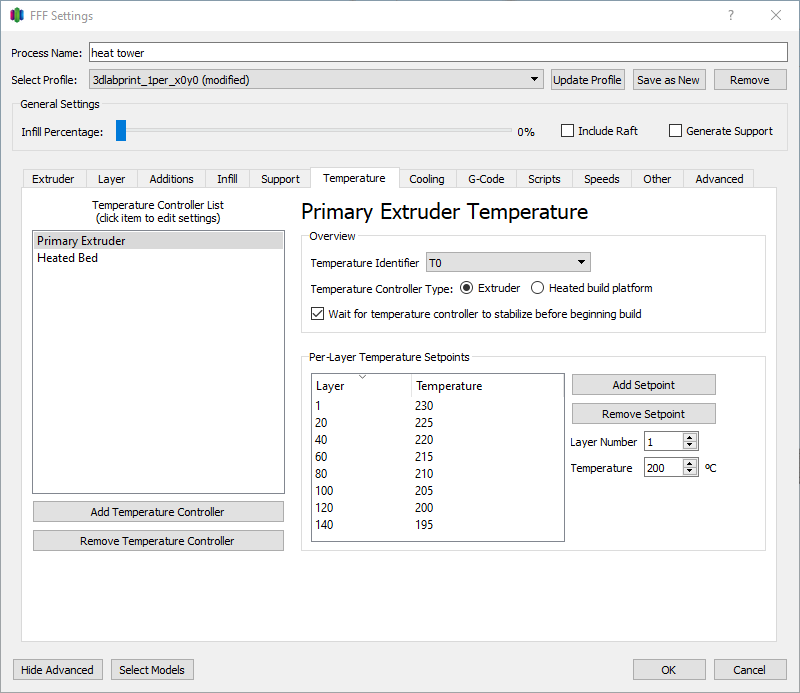 Heat tower temperature setup